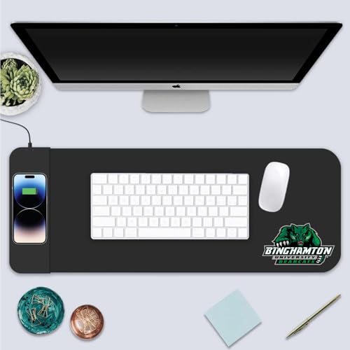 OTM Essentials Binghamton University Classic Wireless Charging Cloth Desk Mat, Durable Office Supplies, Non-Slip Base, Quick Charging Wireless Desk Pad, Black - size: Classic- Charging, style: Binghamton University