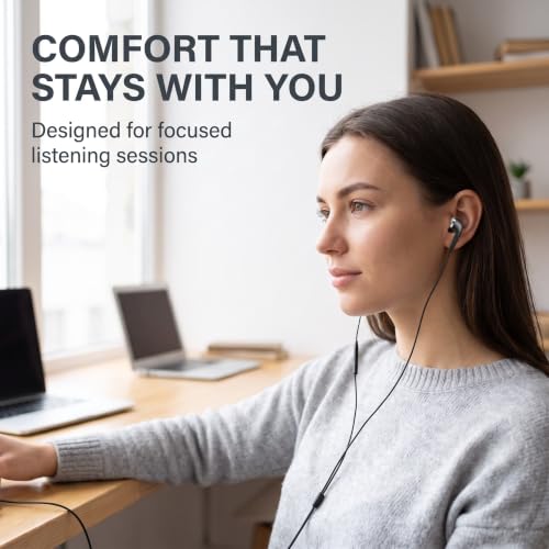 Jinshining Black Wired Earbuds Headphones- in-Ear Noise Rejection Universal 3.5mm Stereo Sport Headset with Mic for School Gaming Sports Music One Size,Headphones,Earbud Headphone