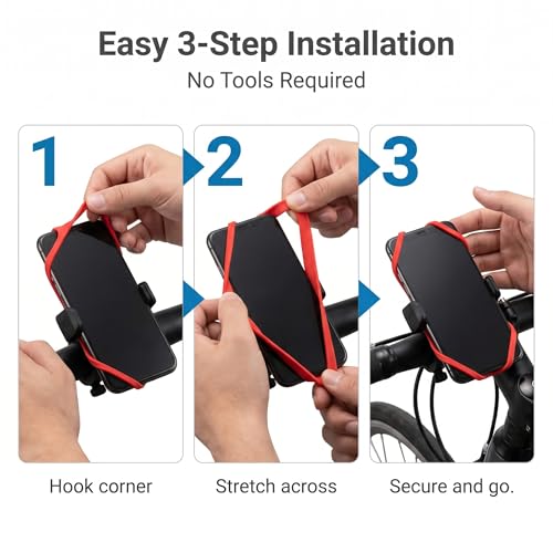 4 PCS Silicone Tie Down Straps, Elastic Anti-slip Phone Holder Bands for Handlebar, X-shape Highly Elastic GPS Mount Tether, Universal for Most Motorcycles, Bicycles (Red)