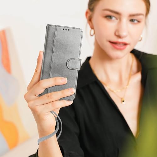 for Galaxy A17 5G Phone Case Wallet and Wrist Strap (Gray) | Card Holder Slots, PU Leather, Flip Cover, Magnetic Closure, Kickstand, Folio Protective, for Samsung A17 Case - color: Gray
