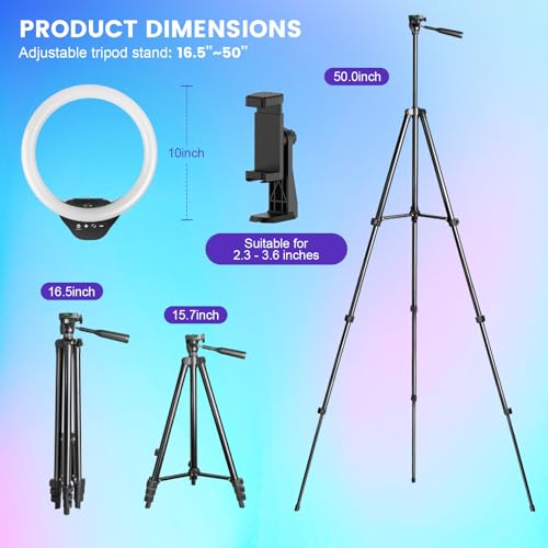 SENSYNE 10‘’ Ring Light with Stand, 50" Phone Tripod with Wireless Remote - size: 12-inch RGB Ring Light