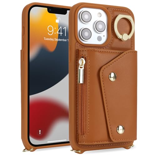 Lipvina Crossbody Wallet Case for iPhone 13 Pro,Brown - color: 08-Brown, size: iPhone 13 Pro 6.1"