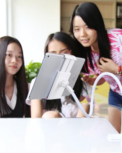 3.2 Ft Cell Phone Clip Bed Stand Holder, with Grip Flexible Long Arm Gooseneck Bracket Mount Clamp for Desk, Compatible with iPhone or Other 3.5-7" Devices (White) - color: White