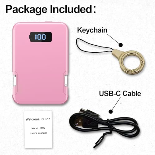 Ultra-Slim 5000mAh Portable Charger for iPhone & Android, Mini Power Bank with Built-in Cables (USB-C & iOS), 5V/2A Small External Battery Pack for iPhone 16/15/14/13, Samsung, Google – Pink