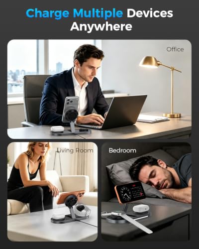 25W 3 in 1 Wireless Charging Station for Magsafe Charger for Apple - color: black