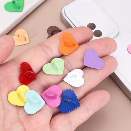 MECCANIXITY 12 Pcs Heart Phone Charm Hook, Adhesive Cell Phone Charm Holder Metal Finger Grip Loop for DIY Case Pad Tablet, Light Brown/Brown/White/Black - color: Light Brown/Brown/White/Black