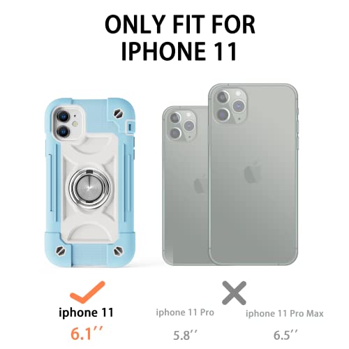 MARKILL Compatible with iPhone 11 Case 6.1 Inch with 360°Rotate Ring Stand, Military Grade Drop Protection Full Body Rugged Heavy Duty Case 3 in 1 Protective Cover - color: Ice Blue, size: iPhone 11 6.1"