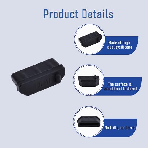 5 PCS HDMI Port Anti-dust Plugs, Silicone Covers Caps Stoppers, Port Protector for TV, Computer, Other Devices, 0.51 x 0.19 (LxW) - size: HDMI/Black/5 PCS