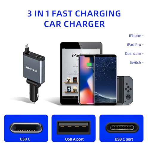 Retractable Car Charger with 31.5 Inches and Ultra-Slim Design (Gray)