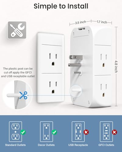 Mifaso Outlet Extender with Shelf and Night Light, 1800J Surge Protector - color: White, size: 1C3A