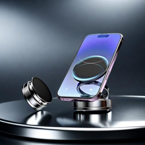 Vacuum Suction Magnetic Phone Holder, Foldable and Retractable, Hands-Free Suction Magnetic Phone Mount for Kitchen/Gym/Mirror/Desk/, Compatible with iPhone Android and All Smartphones