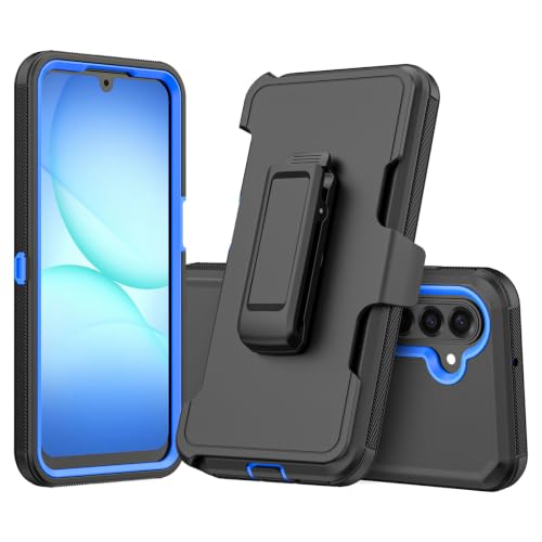 Rugged Phone Case for Samsung Galaxy A18/A17 | Belt Clip Holster & Kickstand Heavy Duty Shockproof Protective Full Body Case (Black+Blue) - color: Black+Blue