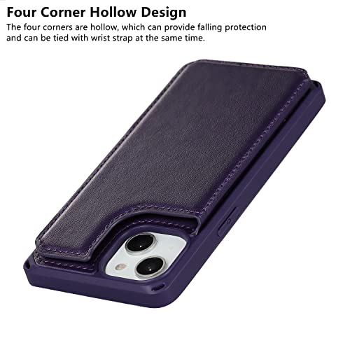 iCoverCase Compatible with iPhone 14 Wallet Phone Case with Card Holder for Women, RFID Blocking Embossed PU Leather Wrist Strap Case 6.1 Inch (Macaron Dark Purple) - color: P-Dark Purple