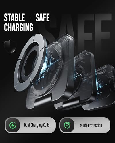 Foldable 3 in 1 Wireless Charging Station for Samsung, KU XIU X55 Ultra Magnetic Travel Charger Stand for Galaxy S24 Ultra S23 S22 Note 20 Z Fold Flip 6 5, Galaxy Watch Ultra 7 6 5, Galaxy Buds, Black