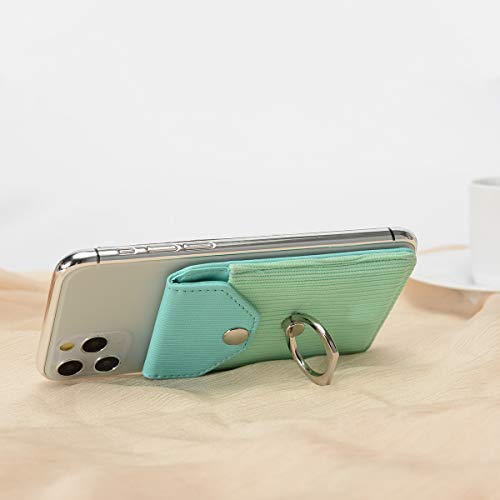 Self Adhesive Phone Card Wallet with Ring Stand Flip Cover, Polyester Green - color: Polyester Green
