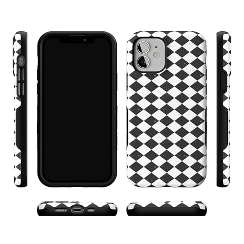 Casely iPhone 12 Mini Case | Harlequin Salem Diamond | Black and White | Bold Protective Design | MagSafe Compatible Design - color: Harlequin Salem Diamond | Black and White, size: Iphone 12 Mini
