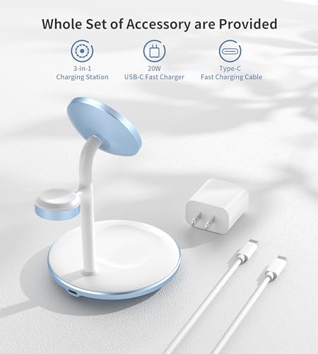 3 in 1 Magnetic Wireless Charging Station for Apple Devices,15W for Magsafe - color: Sky Blue