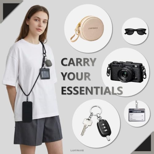 Adjustable Crossbody Phone Lanyard with Hanging Loops - color: Black