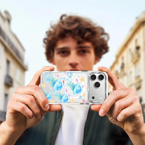 VisEnt Clear Case for iPhone 17 Pro Max, Magnetic Phone Case, Transparent Slim Cover, Military Grade Protection, Shockproof, Anti-Yellowing, Scratch Resistant, Blue Jellyfish Ocean - color: Blue Jellyfish Ocean, size: Iphone 17 Pro Max