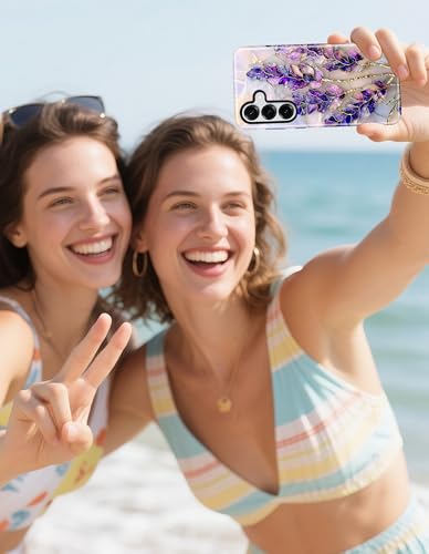 Magnetic Flower Case for Samsung Galaxy A16 5G, Purple | Compatible with MagSafe, Cute Aesthetic Stained Glass Floral, TPU and PC Protective Phone Cover for Women Girls - color: Purple Lavender