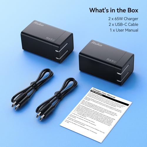 Ruko 65W GaN USB C Charger 2-Pack with 2 Cables, Fast Charger - size: 2-Pack Chargers + Cables