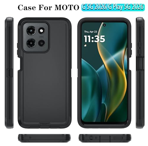 Qinmay Phone Case for Motorola Moto G 2026/Moto G Play 5G 2026 Case with HD Screen Protector, Heavy Duty Shockproof & Dropproof 3-Layer Cover Phone Case,Black - color: Black
