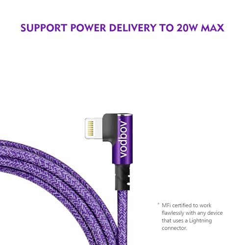 USB-C to Lightning Braided Cable iPhone Charger Fast Charging Cord Right Angle 2pack 10ft 6ft 90 Degree MFi Certified Cable Xr Sage (Purple)