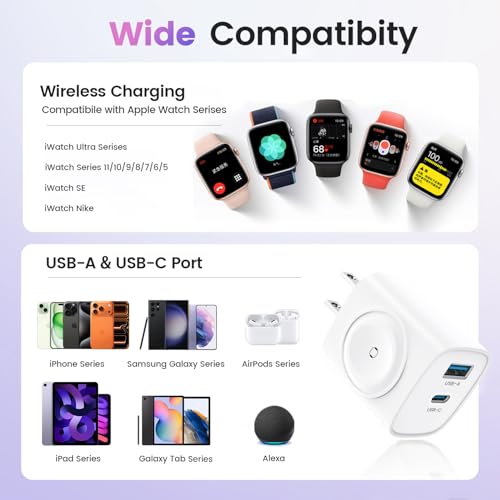 TOPADRE 20W Charger for Apple Watch,3-in-1 USB C Charger Block with Cable - color: Black-1pack with Cable