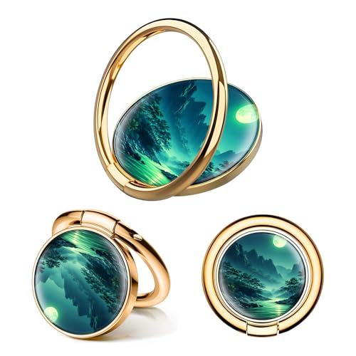 Cell Phone Ring Holder, Cute Phone Ring Grip Stand, 360°Rotation Funny Metal Kickstand Finger Grip Moon Mountain - color: Moon Mountain