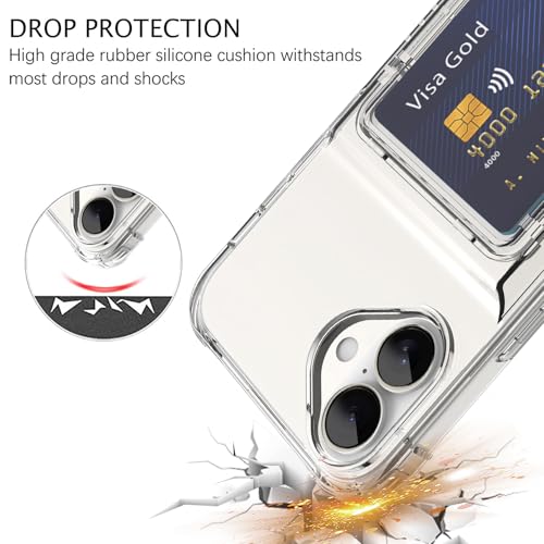 Wallet Case for iPhone 16 Plus with 3 Credit Card Holder Slot Clear | Shockproof Hybrid Heavy Duty Protection Clear Phone Cover Compatible with iPhone 16 Plus 2024 (Clear) - color: Clear, size: iPhone 16 Plus