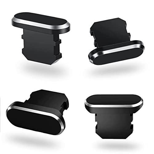 4 Pack Anti Dust Plugs Black Charging Port Plugs Compatible with iPhone 14 Pro Max 13 12 11 Mini Plus iPad Airpods, Metal Covers Protectors Prevent Your Charger Port from Dust/Lint/Water/Lost - color: 01 Midnight Black