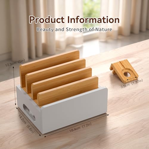Pezin & Hulin Bamboo Charging Station with USB Charger&Cables-Natural+White - color: Natural + White(With Charger)