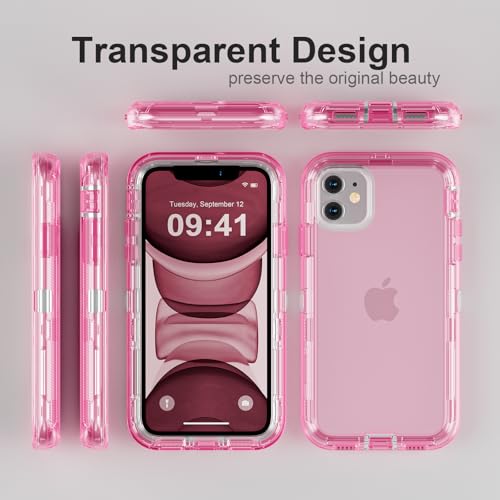 Follaroma for iPhone 11 Case, 6.1 inch, Crystal Pink | Heavy Duty Shockproof Protection Phone Cases, Anti-Drop, Military Grade Dual Layer Transparent Rugged Protective Cover - color: Pink, size: iPhone 11 6.1’