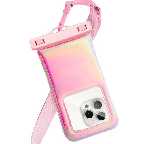 Floatable Waterproof Phone Pouch Case for iPhone 17 16 Pro Max/15/14/13/12, IP68 Travel Cellphone Dry Bag, Beach Cruise Ship Essentials Bags with Crossbody Lanyard,Iridescent Pink(1 Pc) - color: B6-Pink Iridescent