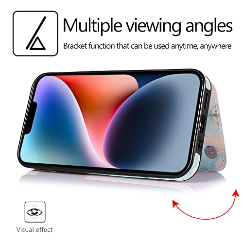 uCOLOR for iPhone 13/14 Wallet Case with Card Holder Ocean Marble | PU Leather RFID Blocking for Women Men Magnetic Clasp Kickstand - color: Ocean Marble