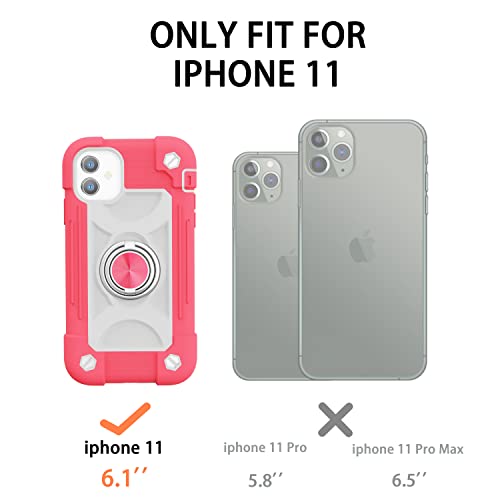 MARKILL Compatible with iPhone 11 Case 6.1 Inch with 360°Rotate Ring Stand, Military Grade Drop Protection Full Body Rugged Heavy Duty Case 3 in 1 Protective Cover Hot Pink - color: Hot Pink, size: iPhone 11 6.1"
