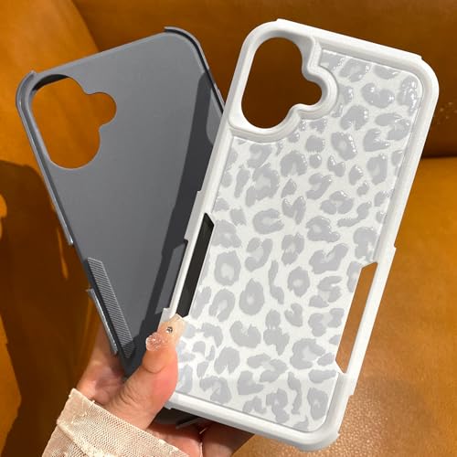 Cute White Leopard Light Gray Cheetah Case for iPhone 16 Plus | Heavy Duty Tough Rugged Full body Protection Shockproof Protective Phone Case for Women Girls - color: iPhone 16 Plus