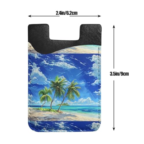 Self Adhesive Phone Case Card Holder Palm Tree On Beach Phone Pocket Sticky Phone Case Wallet Green Leaf Blue Sky Pattern Tropical Phone Wallets Botanical Ocean Coastal Card Holder Wallet - color: Palm Tree