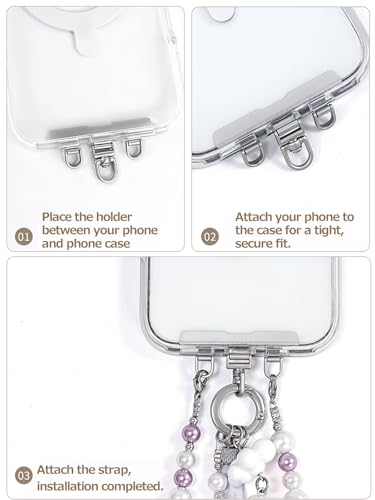 3 Hooks Phone Lanyard Tether Tab, 0.2mm Ultra-ThinStainless Steel Universal Patch with 3 D-Rings, 360°Rotating & Foldable for Multiple Straps & Phones(Q) - color: Q
