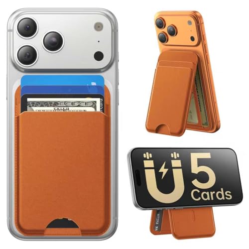 for MagSafe Wallet with Stand, 5 Card Holder, Slim Leather Magnetic Wallet for iPhone 17/16/15/14/13/12 Pro Max Plus Air Series, 3 Card Slots & 1 Cash Slot,Brown - color: Brown