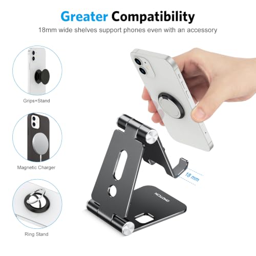 OMOTON Foldable Cell Phone Stand, C4 Portable Aluminum Phone Holder - color: Black