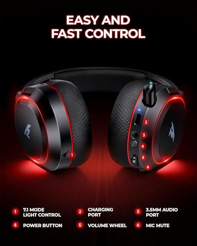Wireless Gaming Headset for PC PS5 PS4 Mac Switch 7.1 Surround Sound 100-Hr - color: Black-Red