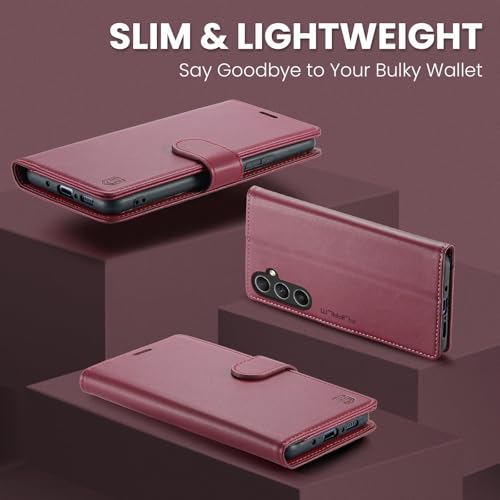 FLIPALM Wallet Case for Samsung Galaxy A16 5G, Red | Card Holder, RFID Blocking, PU Leather Folio Flip, Kickstand, Protective Shockproof Cover - color: Red