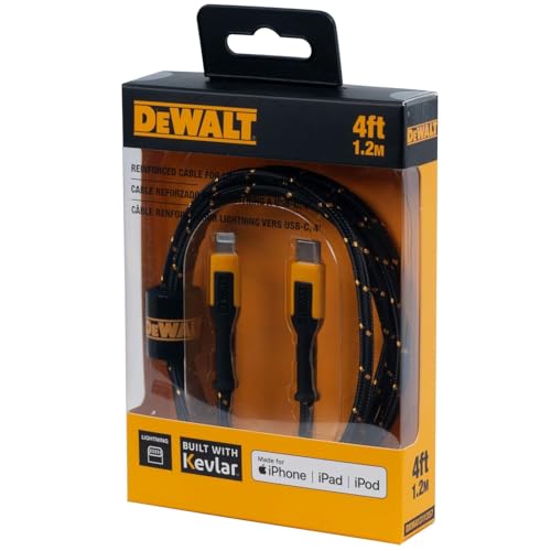 DEWALT Lightning to USB C Cable (USB C to Lightning, 4 FT) - size: 4 feet, 1-Pack
