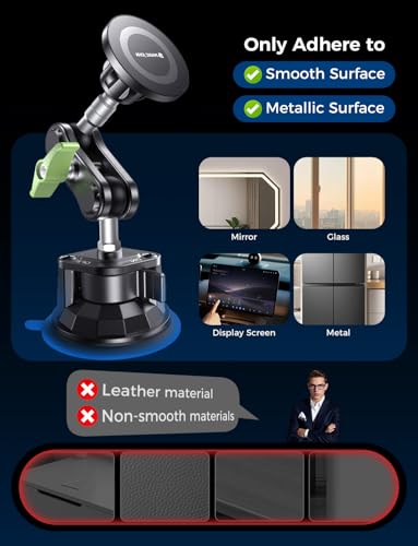 MAGIC JOHN Magnetic Car Phone Holder, Windshield Metal Suction Cup Mount - style: Extended