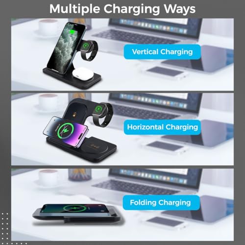 3-in-1 Wireless Charger for Phone, Watch, and Earbuds, 15W Fast Charging Station with Foldable Design for Multi-Device Convenience