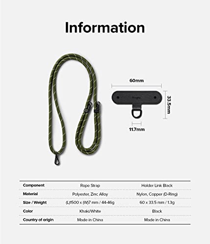 Ringke Holder Link Black, Adjustable Crossbody Strap with Cell Phone Tether Tab, Universal Multifunctional Lanyard Patch - color: Khaki & White