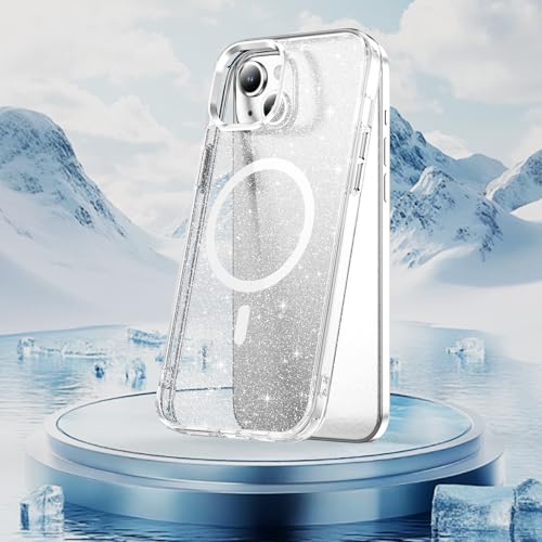LEMAXELERS Cute Clear Sparkly for iPhone 13/14 Magnetic Case -Clear SF | Glitter Anti-Yellowing Slim TPU Bumper Compatible with Magsafe Shockproof Protective Transparent Cover - color: Clear, size: iPhone 13 / 14