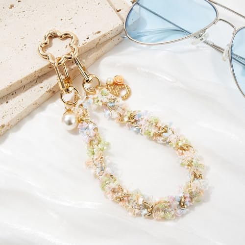 WOZEAH Phone Charm for Women, Beaded Wrist Strap Lanyard with Tether Tab – Detachable Phone Chain Wristlet - color: Colorful Lace