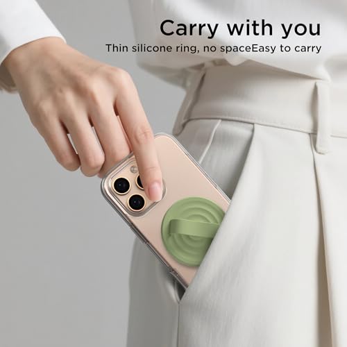 Magnetic Phone Grip for MagSafe, Silicone Ring Grip, Tea Green - color: Tea Green